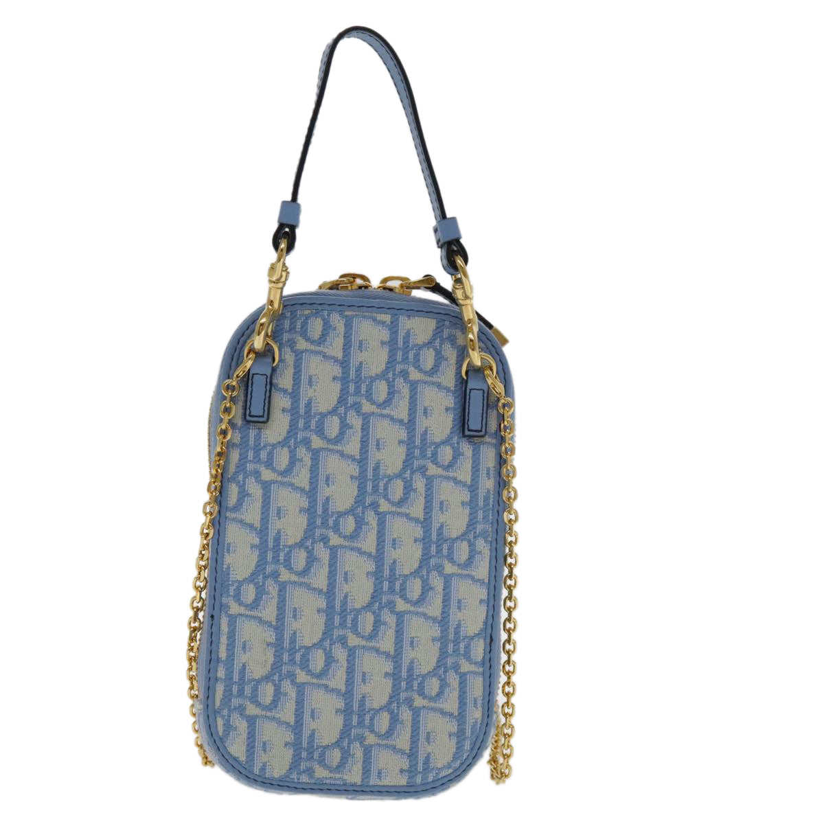 Christian Dior Chain Trotter Canvas Shoulder Bag Blue Gold Auth 94170SA - 0