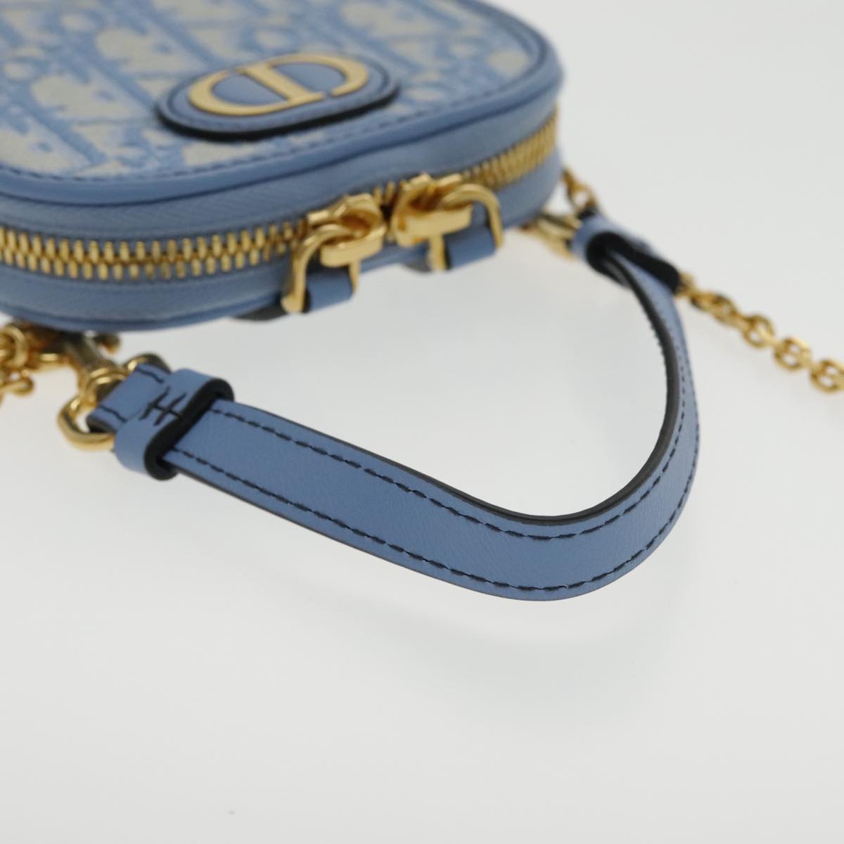 Christian Dior Chain Trotter Canvas Shoulder Bag Blue Gold Auth 94170SA