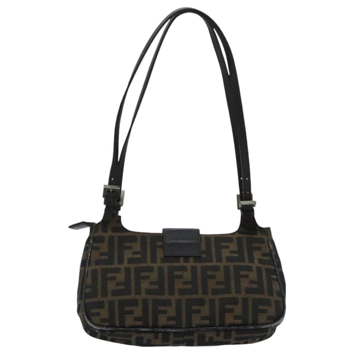 FENDI Zucca Canvas Mamma Baguette Shoulder Bag Black Brown Auth 94185 - 0