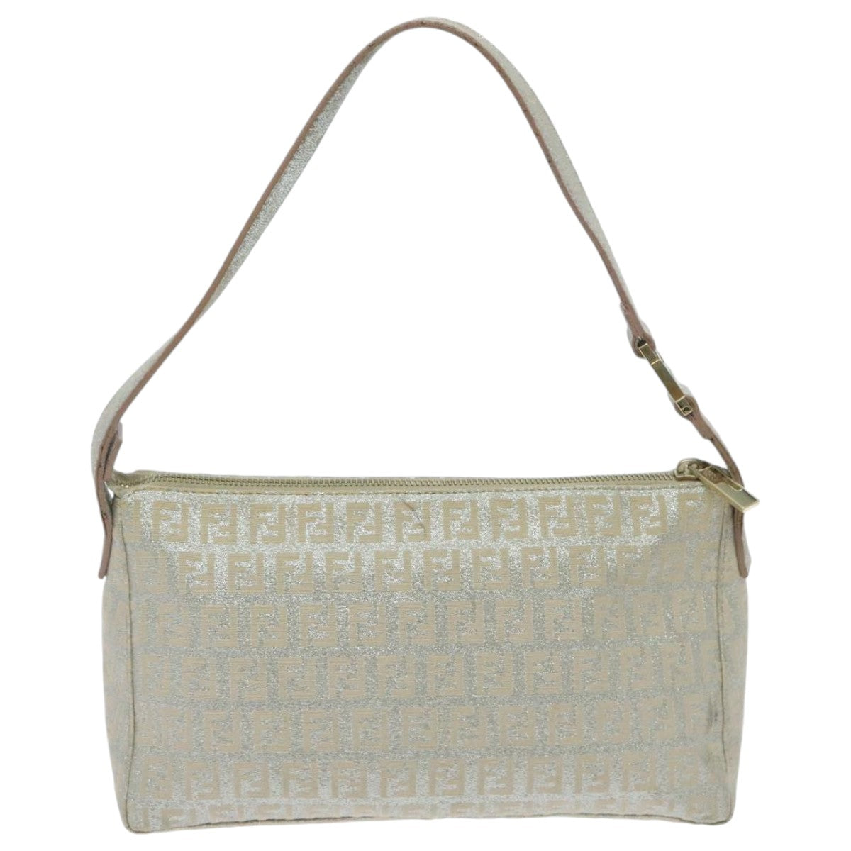 FENDI Zucchino Canvas Shoulder Bag Beige Gold Auth 94187 - 0