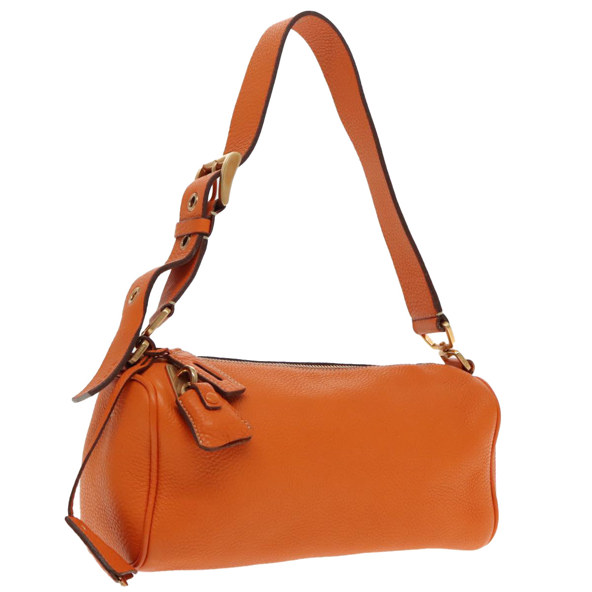 PRADA Shoulder Bag Leather Orange Gold Auth 94190