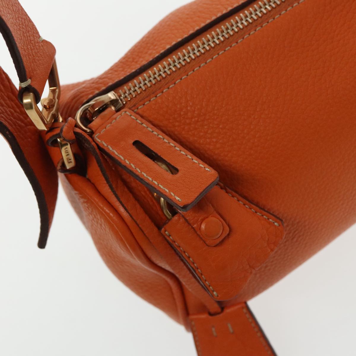 PRADA Shoulder Bag Leather Orange Gold Auth 94190