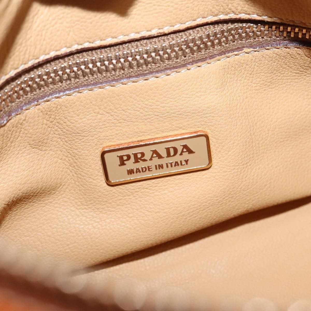 PRADA Shoulder Bag Leather Orange Gold Auth 94190