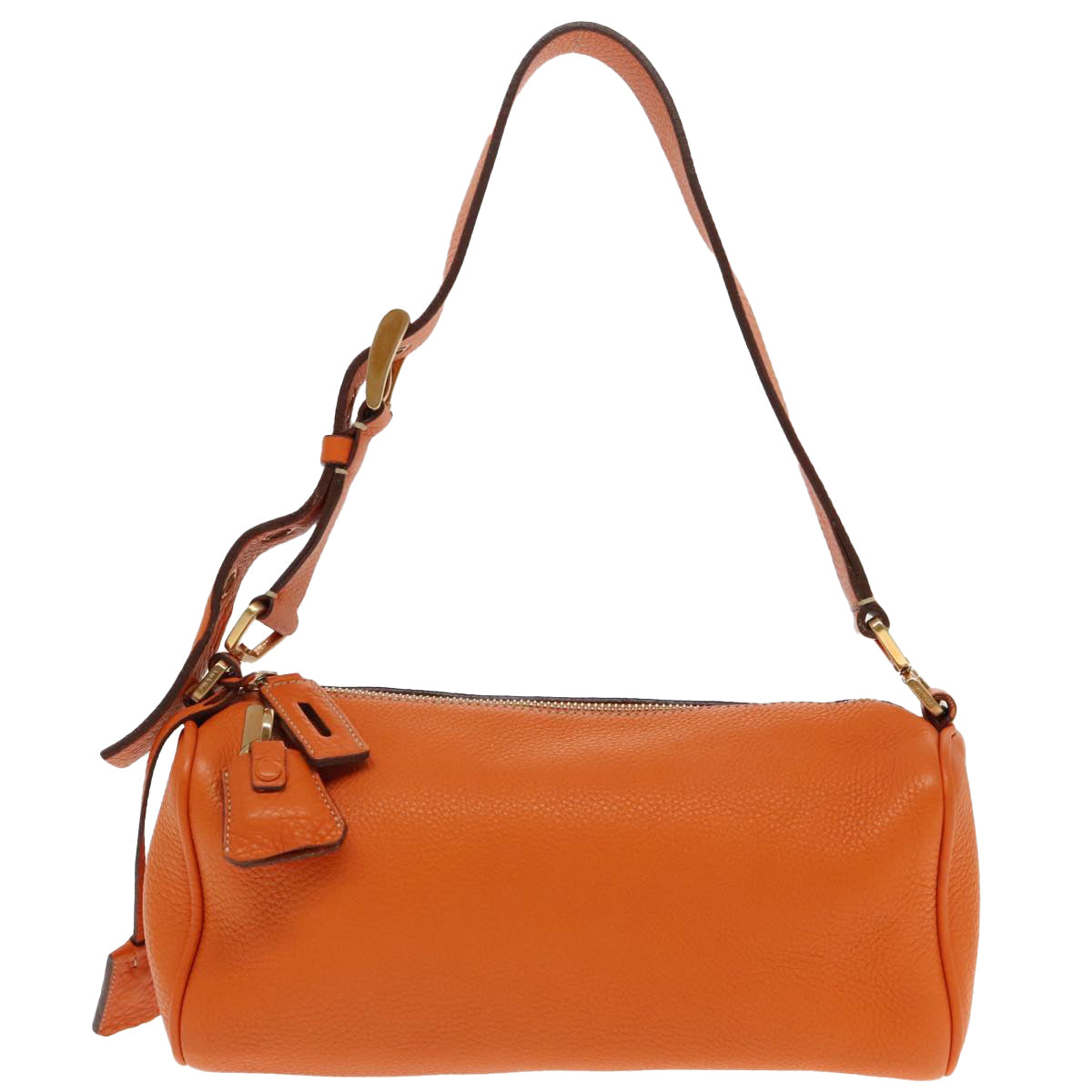 PRADA Shoulder Bag Leather Orange Gold Auth 94190