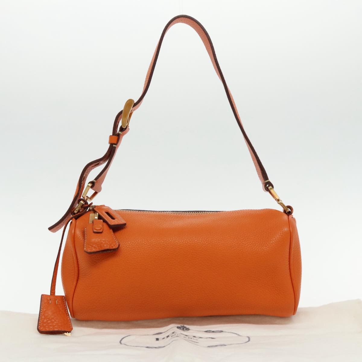 PRADA Shoulder Bag Leather Orange Gold Auth 94190