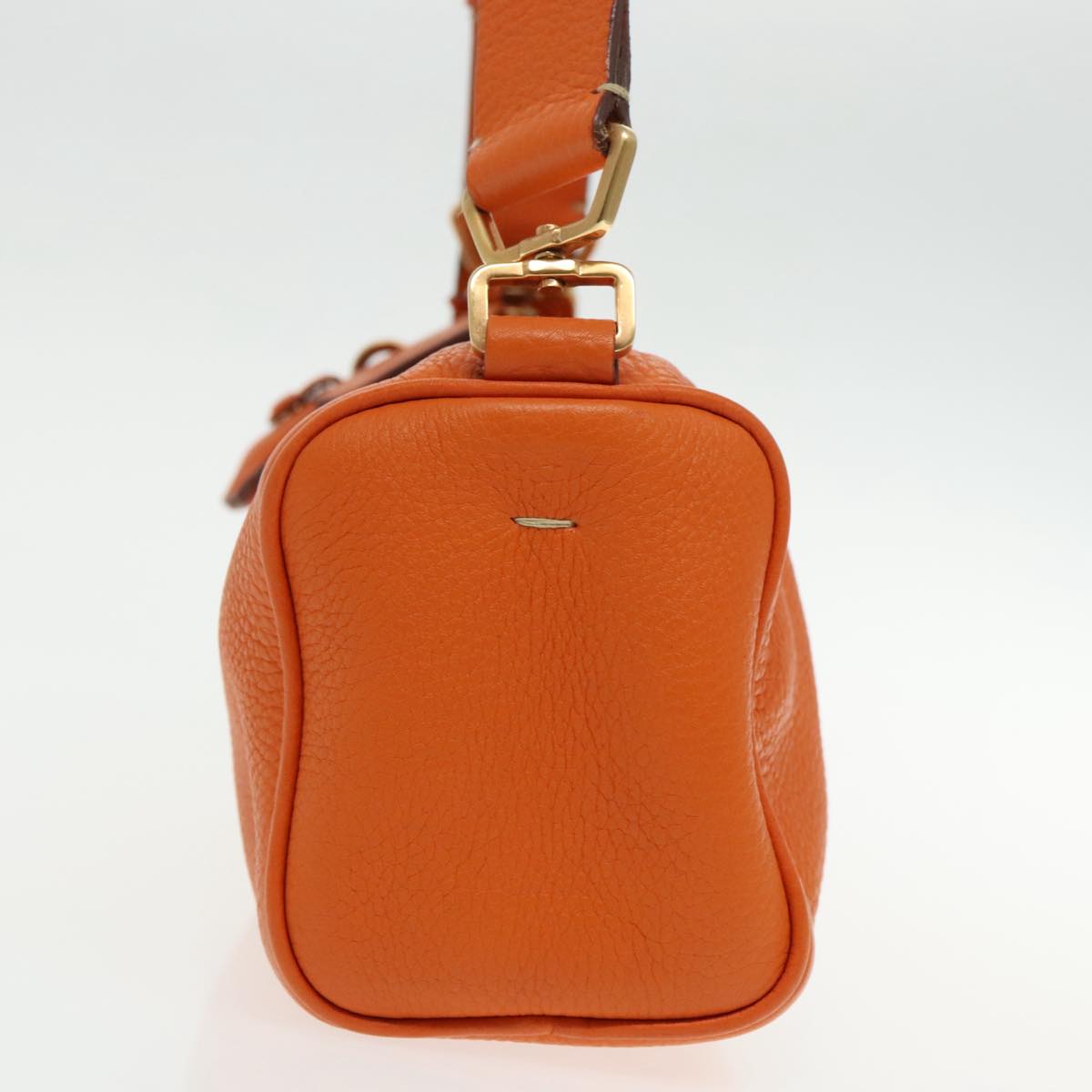 PRADA Shoulder Bag Leather Orange Gold Auth 94190