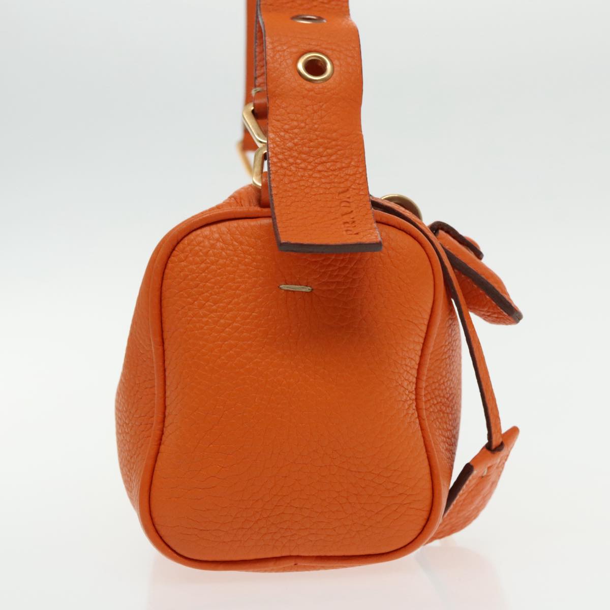 PRADA Shoulder Bag Leather Orange Gold Auth 94190