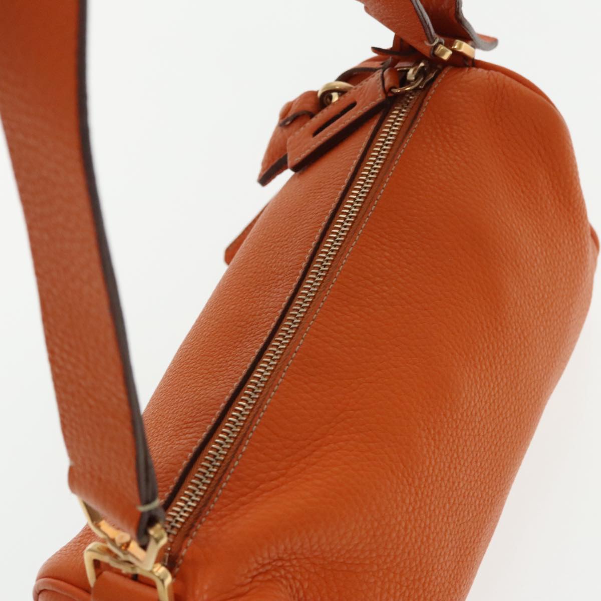 PRADA Shoulder Bag Leather Orange Gold Auth 94190