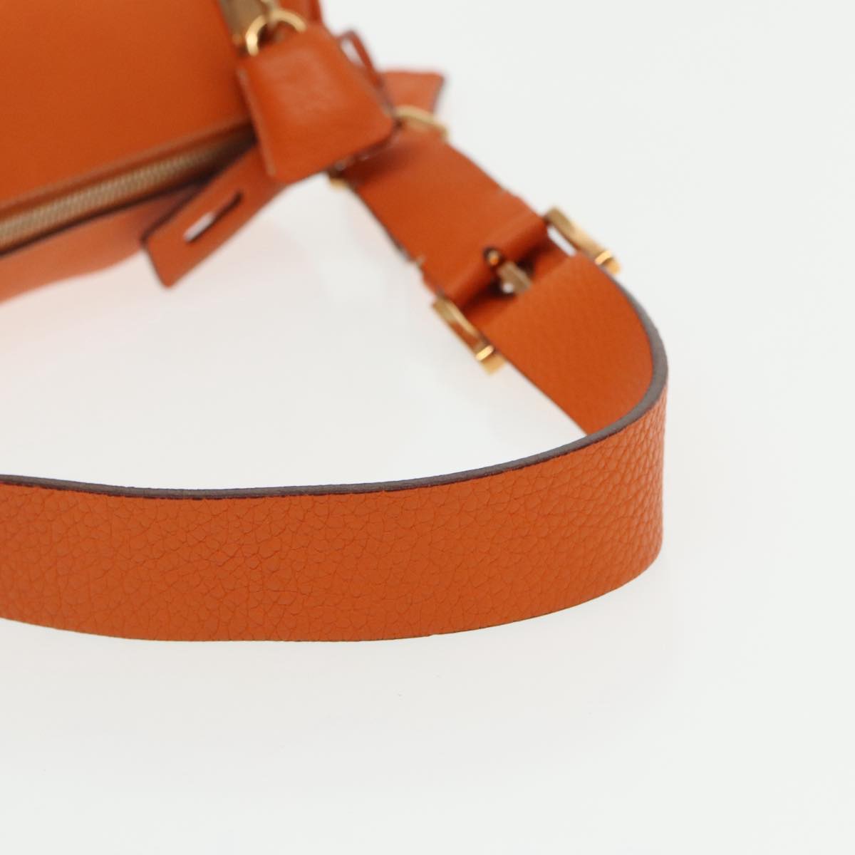 PRADA Shoulder Bag Leather Orange Gold Auth 94190