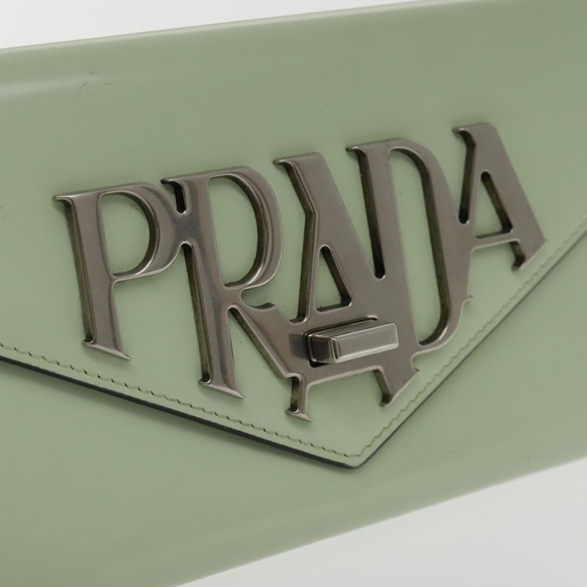 PRADA Chain Long Wallet Leather Peppermint Silver Auth 94192