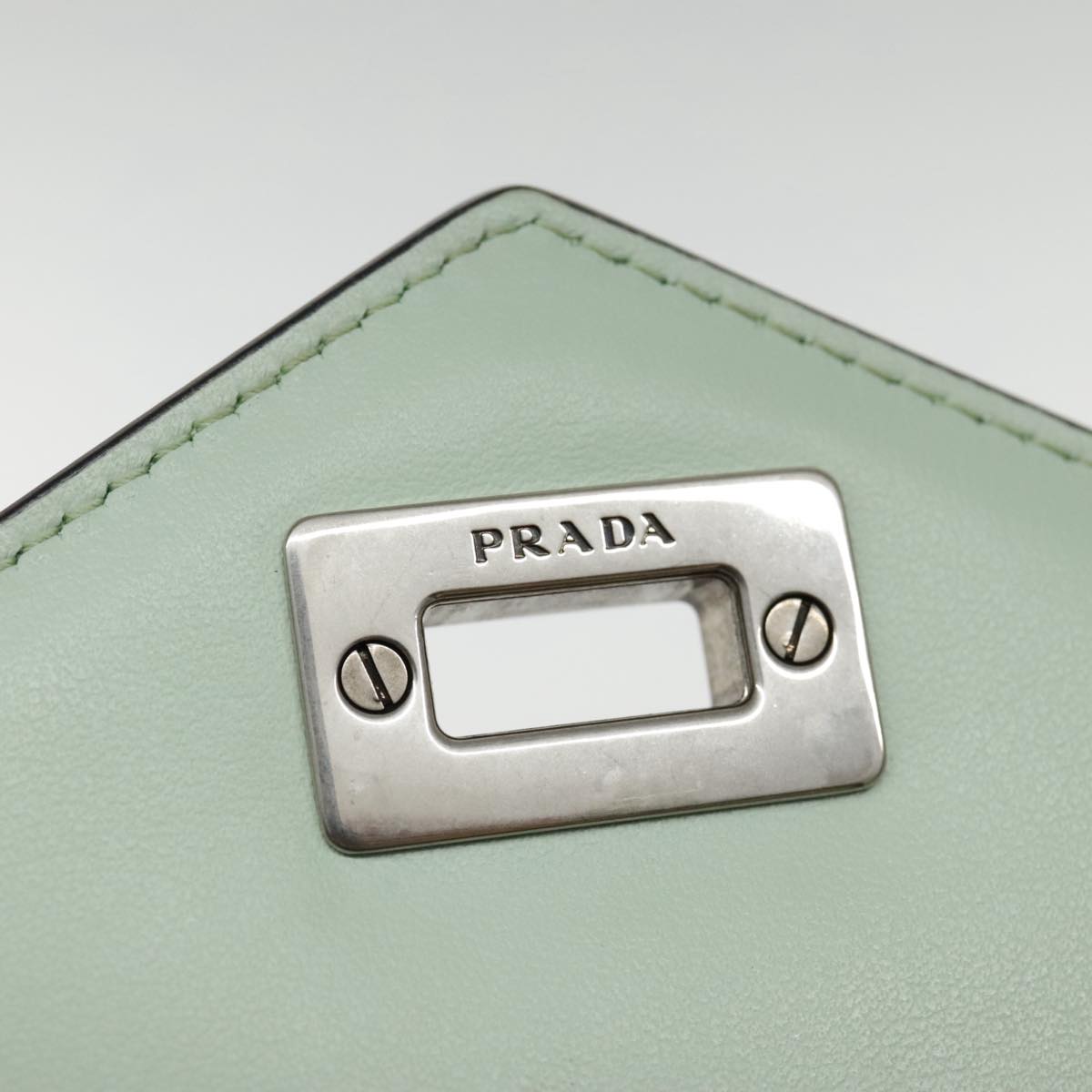 PRADA Chain Long Wallet Leather Peppermint Silver Auth 94192