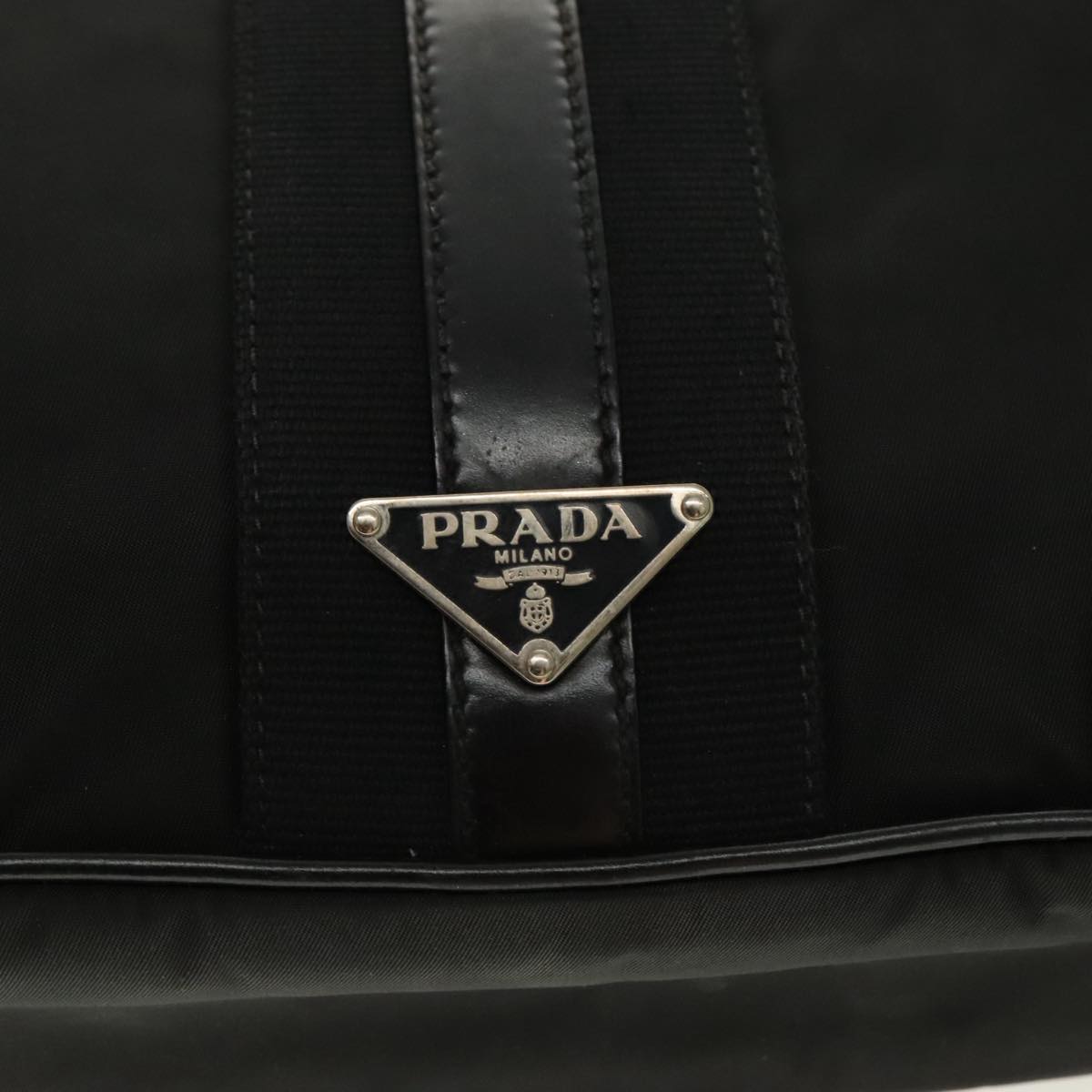 PRADA Shoulder Bag Nylon Leather Black Silver Auth 94193