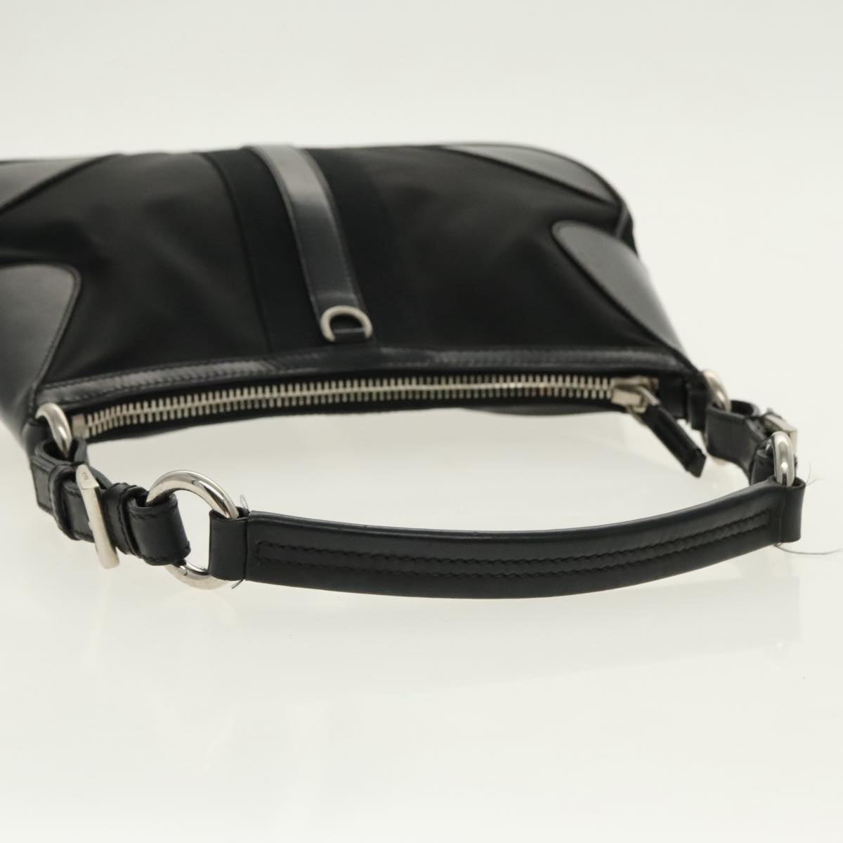 PRADA Shoulder Bag Nylon Leather Black Silver Auth 94193