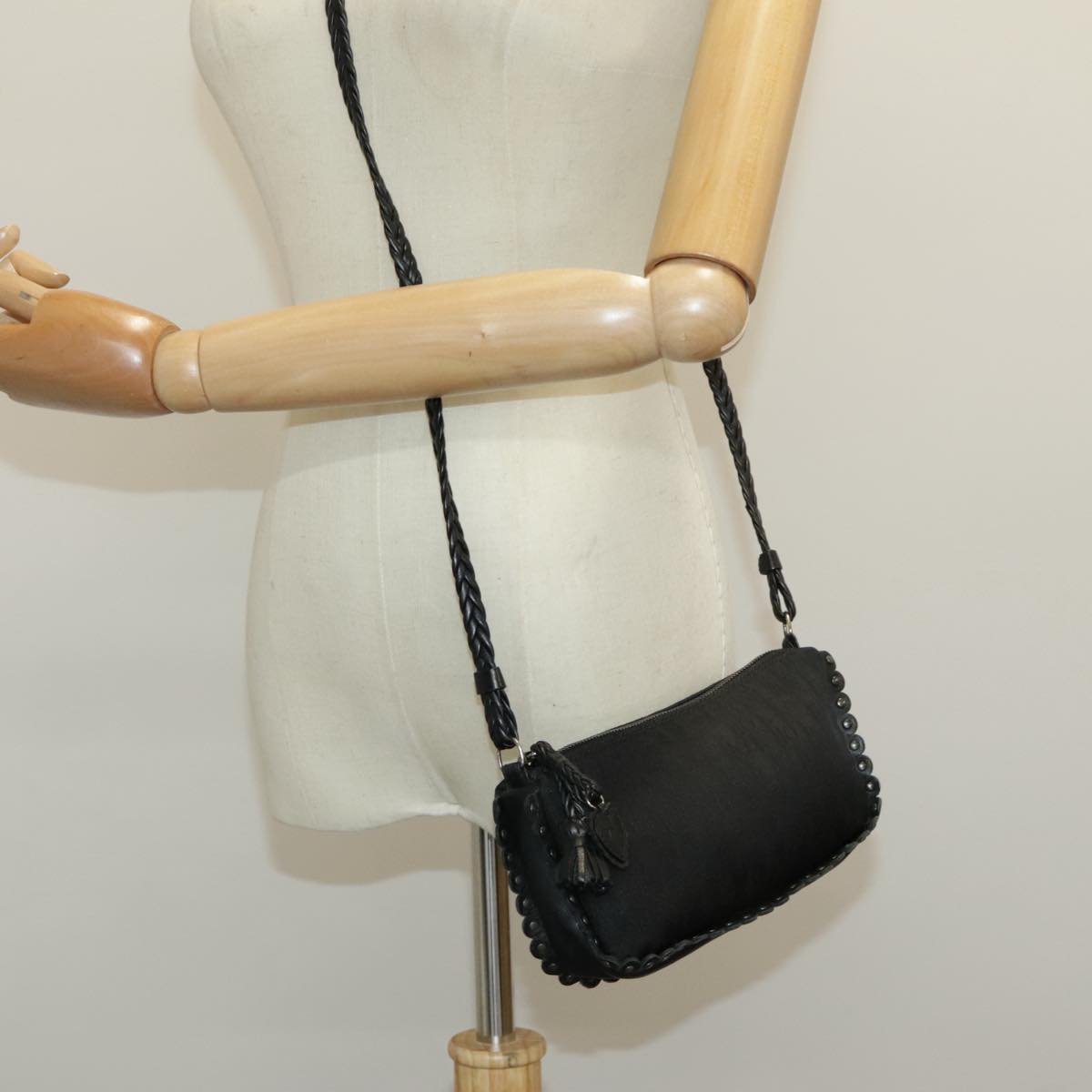 Christian Dior Trotter Canvas Shoulder Bag Black Silver Auth 94197