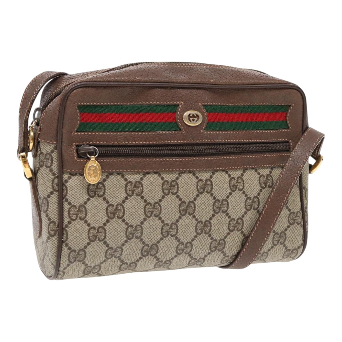 GUCCI GG Supreme Web Sherry Line Shoulder Bag PVC Beige 119 02 087 Auth 94199