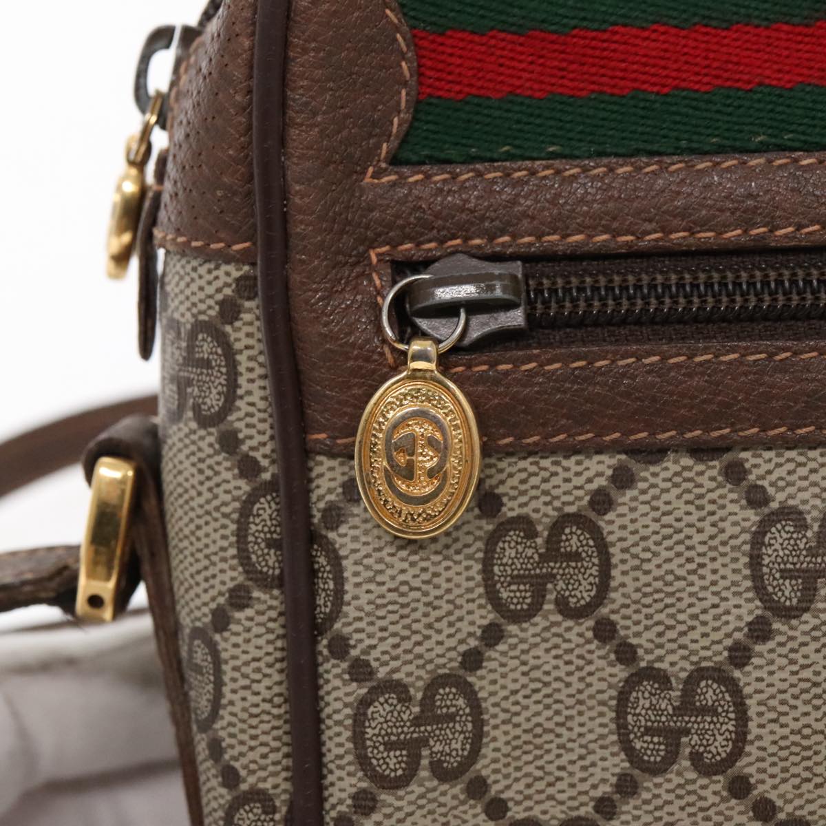 GUCCI GG Supreme Web Sherry Line Shoulder Bag PVC Beige 119 02 087 Auth 94199