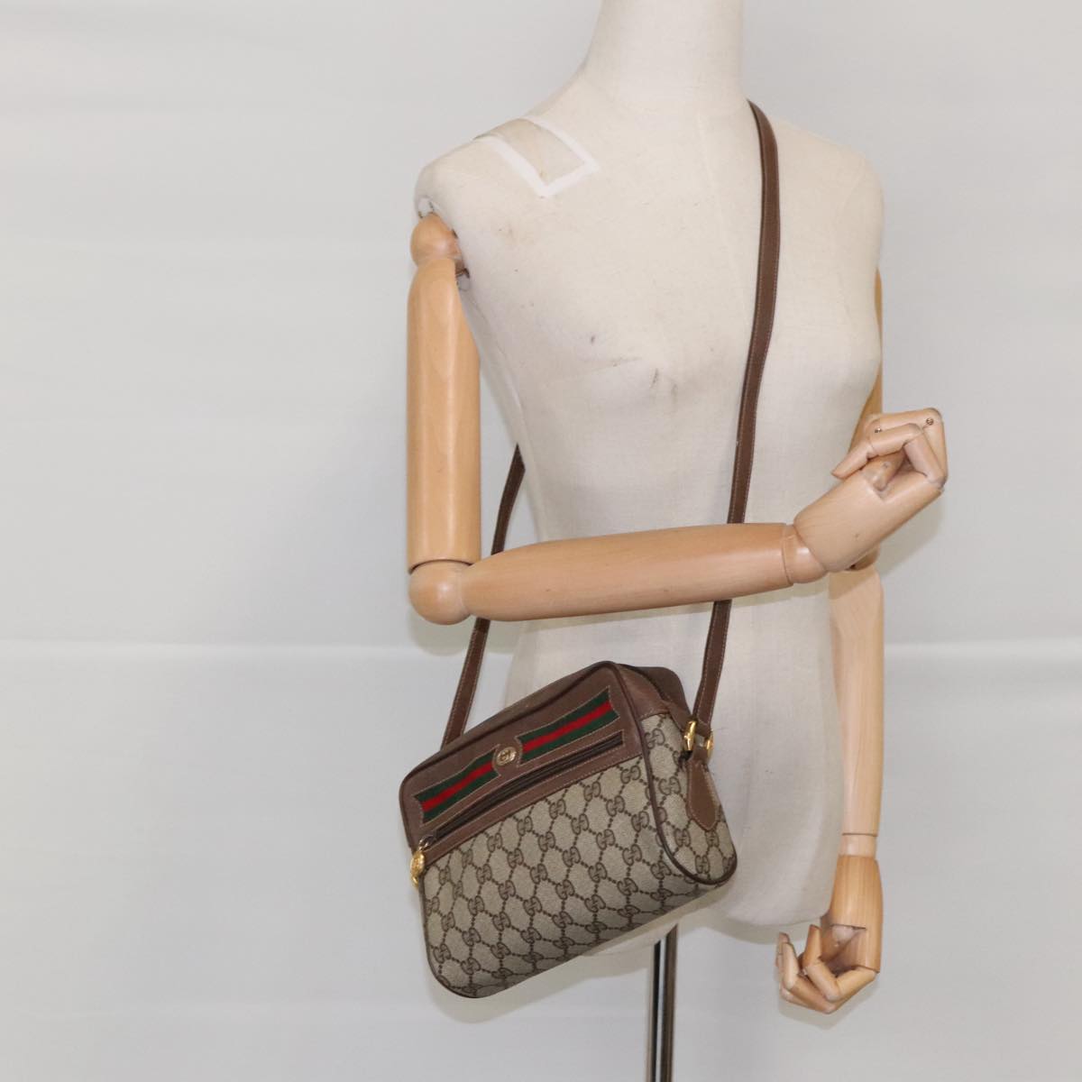 GUCCI GG Supreme Web Sherry Line Shoulder Bag PVC Beige 119 02 087 Auth 94199