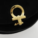 Salvatore Ferragamo Gancini Chain Shoulder Bag Suede Black Gold Auth 94201-8