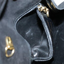 Salvatore Ferragamo Gancini Chain Shoulder Bag Suede Black Gold Auth 94201-20