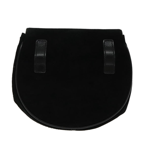 Salvatore Ferragamo Gancini Chain Shoulder Bag Suede Black Gold Auth 94201