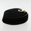 Salvatore Ferragamo Gancini Chain Shoulder Bag Suede Black Gold Auth 94201-3