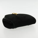 Salvatore Ferragamo Gancini Chain Shoulder Bag Suede Black Gold Auth 94201-5