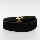 Salvatore Ferragamo Gancini Chain Shoulder Bag Suede Black Gold Auth 94201-6