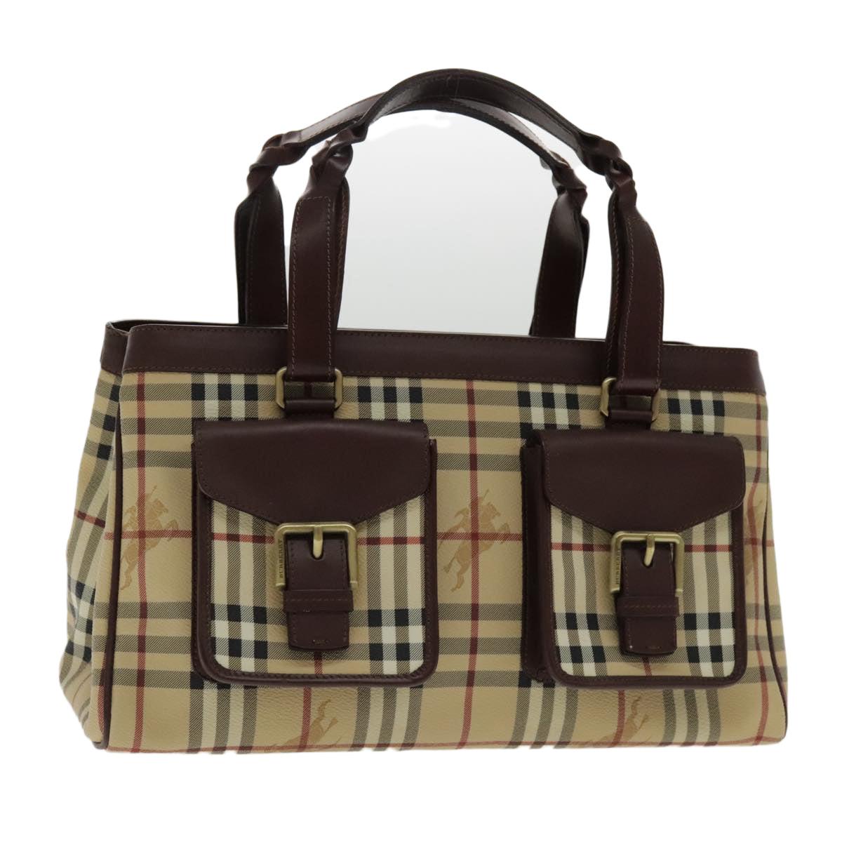 BURBERRY Nova Check Hand Bag PVC Beige Auth 94233