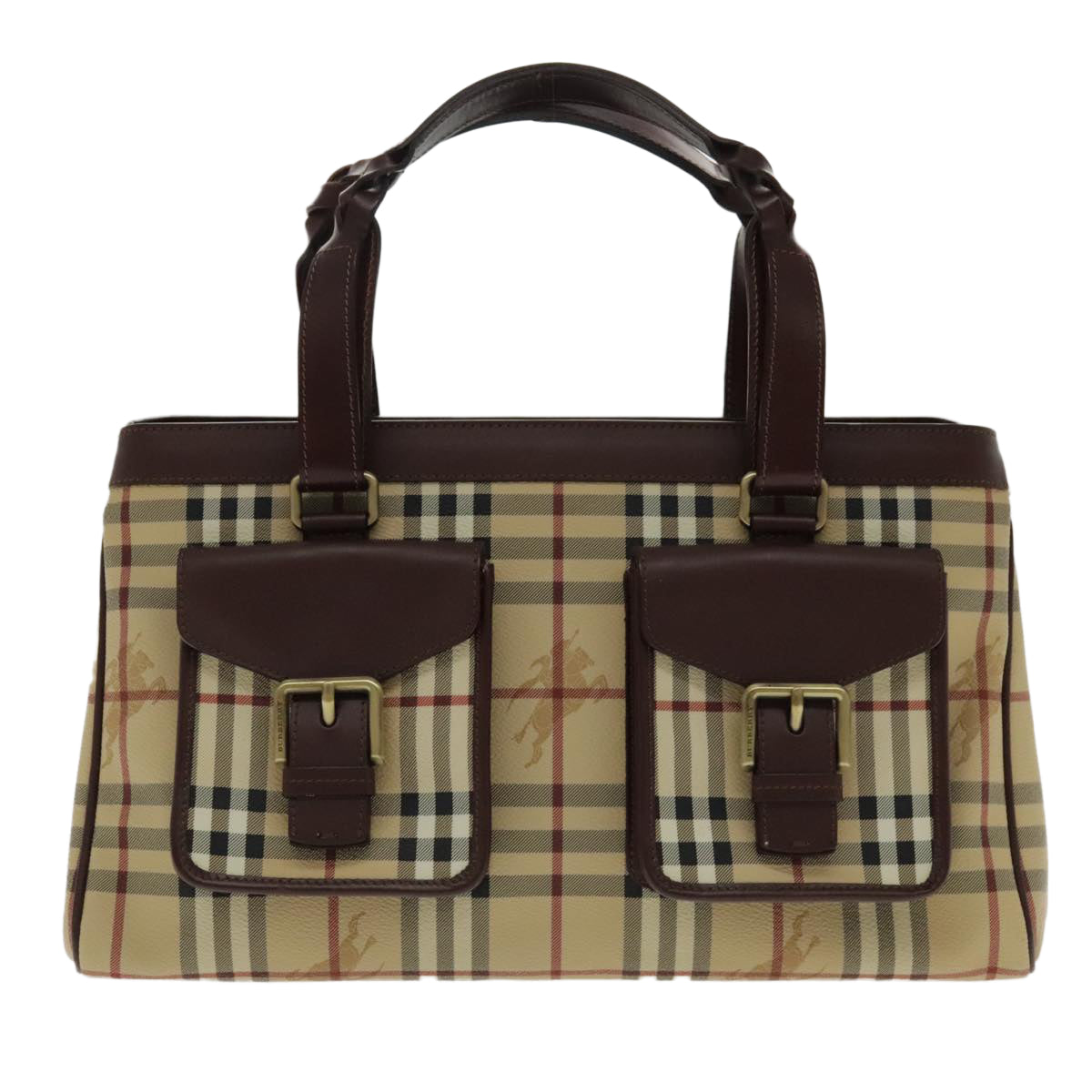 BURBERRY Nova Check Hand Bag PVC Beige Auth 94233 - 0