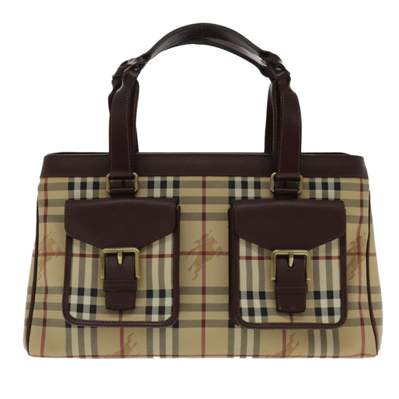 BURBERRY Nova Check Hand Bag PVC Beige Auth 94233