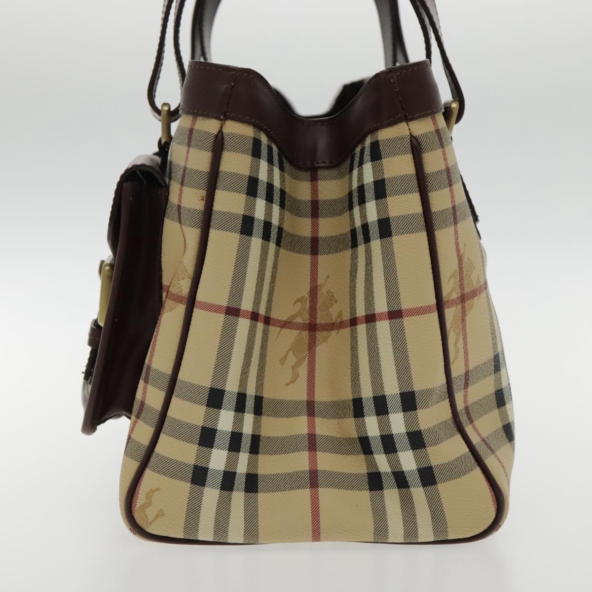 BURBERRY Nova Check Hand Bag PVC Beige Auth 94233