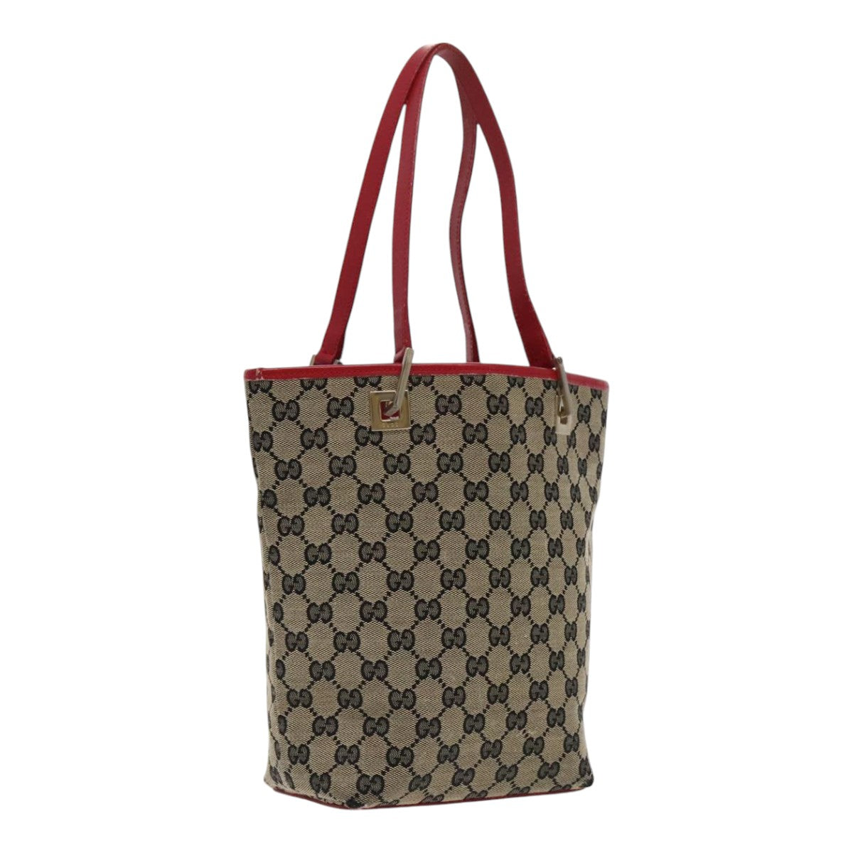 GUCCI GG Canvas Tote Bag Beige Gold Red 002 1099 Auth 94241