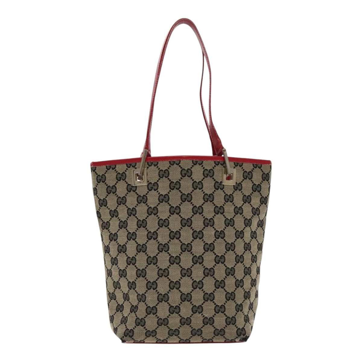 GUCCI GG Canvas Tote Bag Beige Gold Red 002 1099 Auth 94241