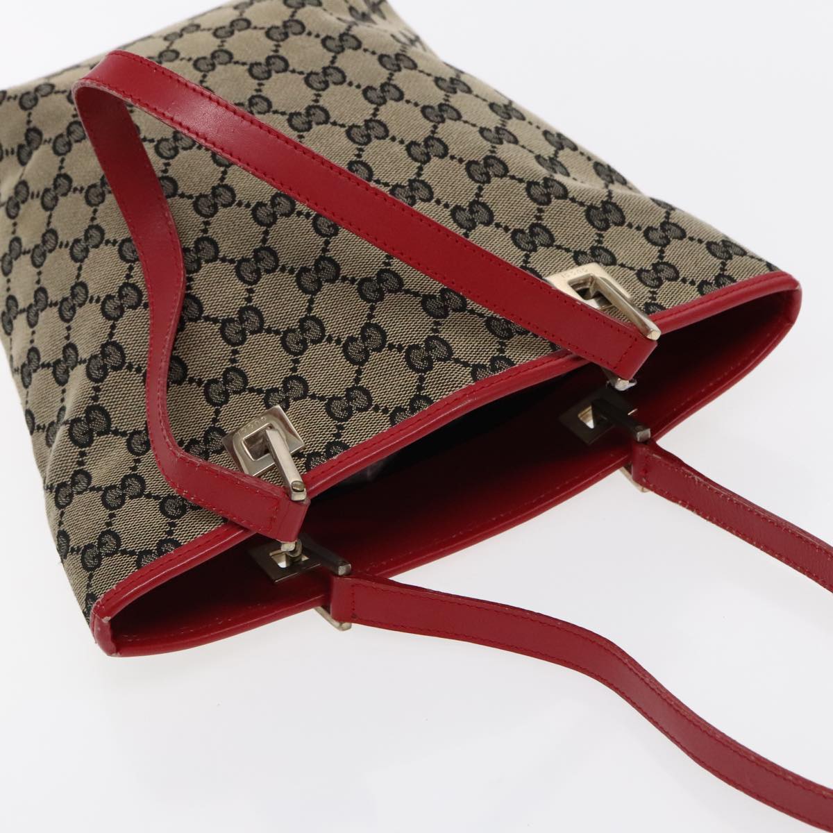 GUCCI GG Canvas Tote Bag Beige Gold Red 002 1099 Auth 94241