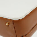 GUCCI Hand Bag Leather 2way Brown White gold Auth 94243-11