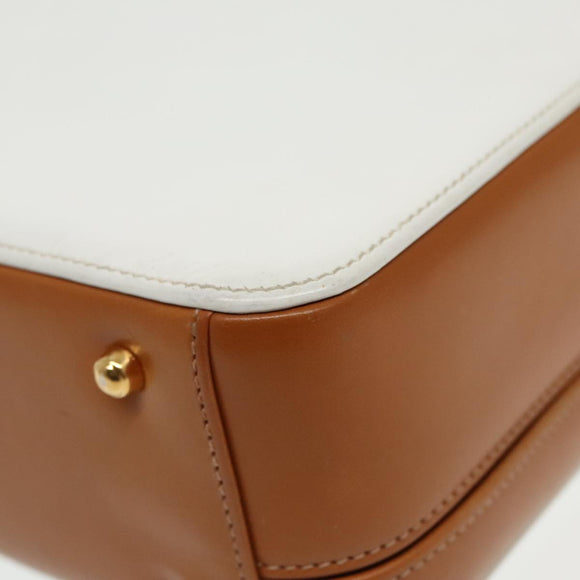 GUCCI Hand Bag Leather 2way Brown White gold Auth 94243