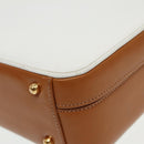 GUCCI Hand Bag Leather 2way Brown White gold Auth 94243-13