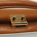 GUCCI Hand Bag Leather 2way Brown White gold Auth 94243-14