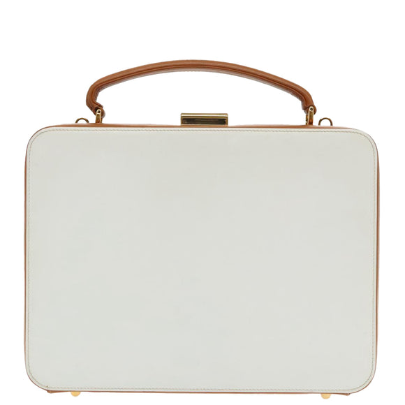 GUCCI Hand Bag Leather 2way Brown White gold Auth 94243