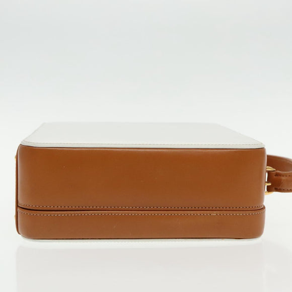 GUCCI Hand Bag Leather 2way Brown White gold Auth 94243