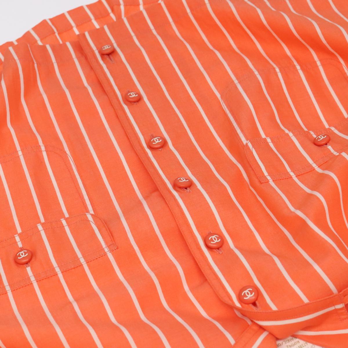 CHANEL Shirt Cotton Orange CC Auth 94245A