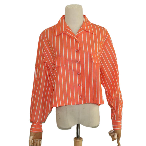 CHANEL Shirt Cotton Orange CC Auth 94245AM