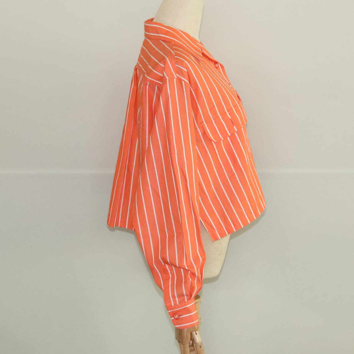 CHANEL Shirt Cotton Orange CC Auth 94245A