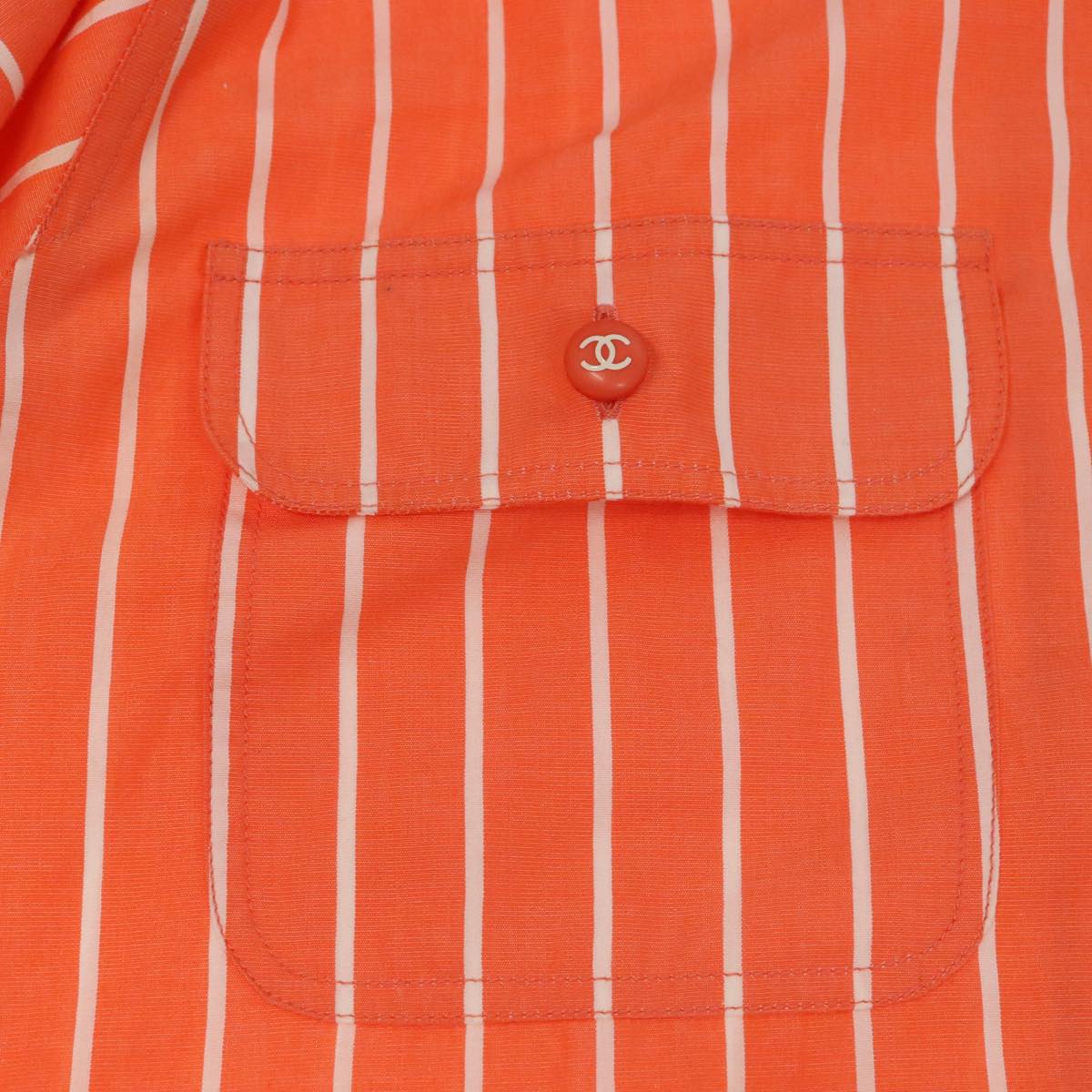 CHANEL Shirt Cotton Orange CC Auth 94245A