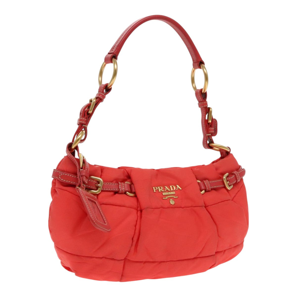 PRADA Shoulder Bag Nylon Orange Gold Auth 94250