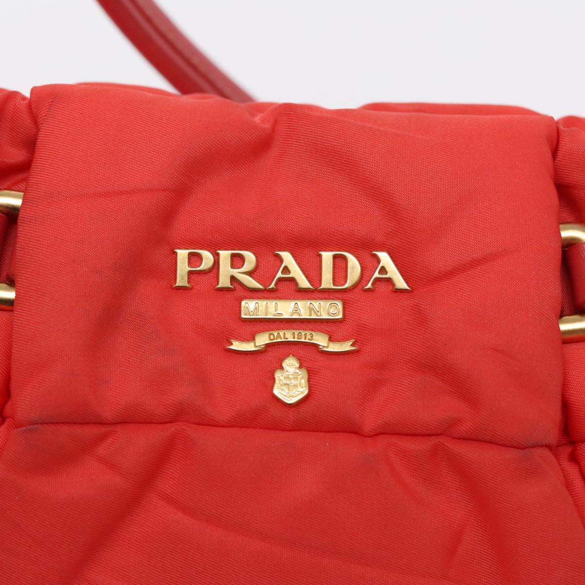 PRADA Shoulder Bag Nylon Orange Gold Auth 94250