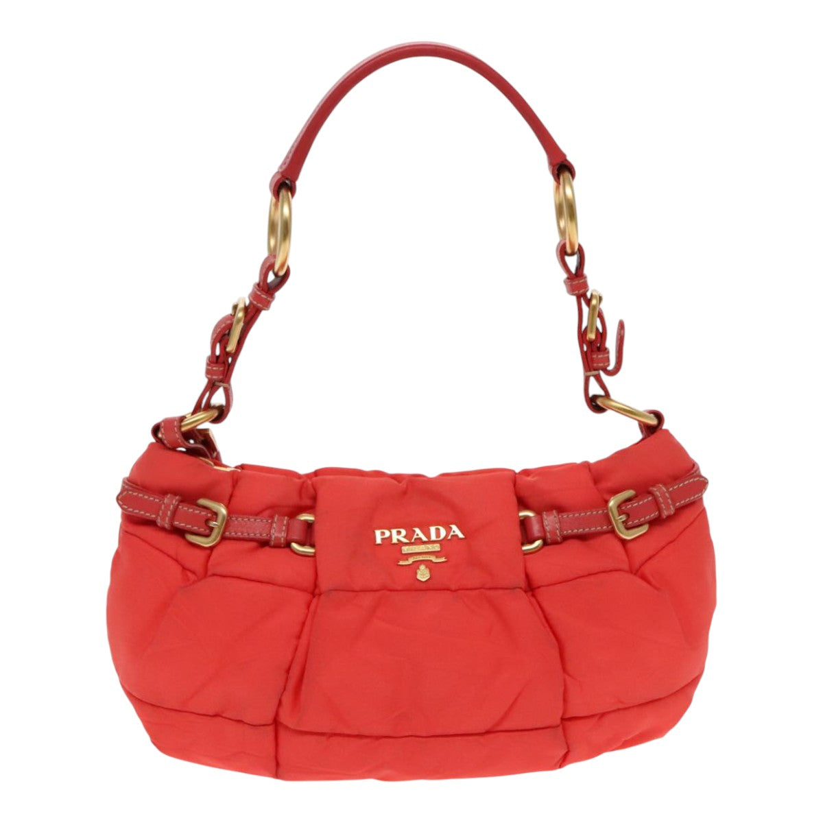 PRADA Shoulder Bag Nylon Orange Gold Auth 94250