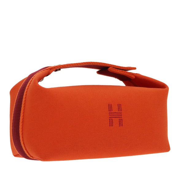 HERMES Pouch Cotton Orange Silver Auth 94262SM