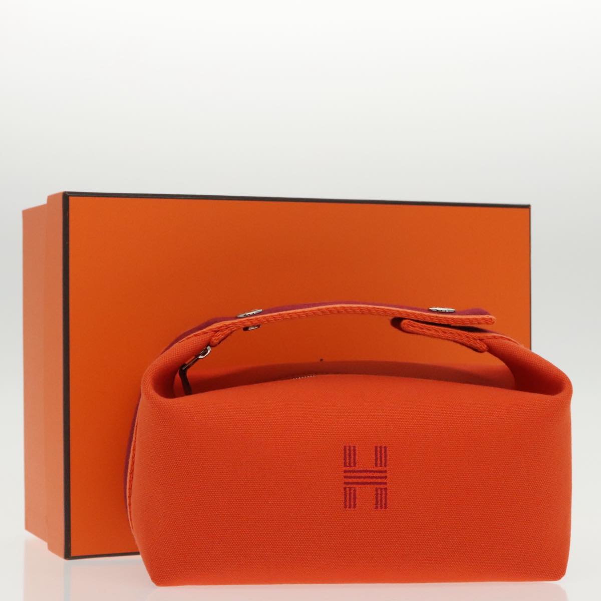 HERMES Pouch Cotton Orange Silver Auth 94262S