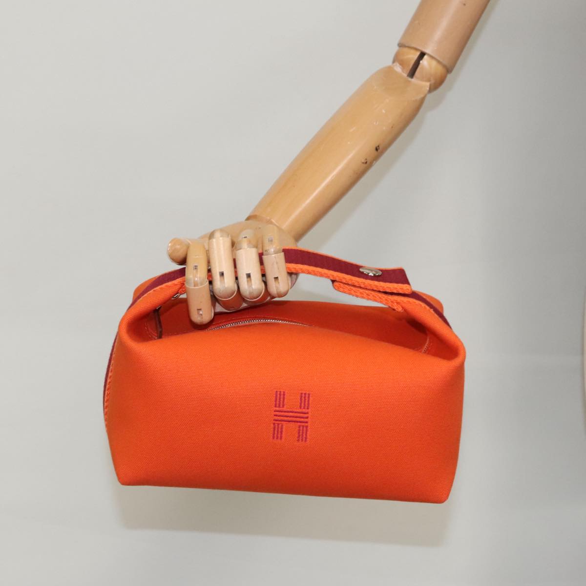 HERMES Pouch Cotton Orange Silver Auth 94262S